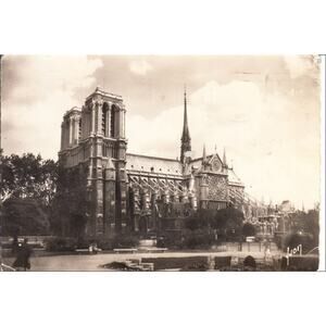 Notre Dame Church Paris France Black & White Vintage Real Photo Postcard 1949